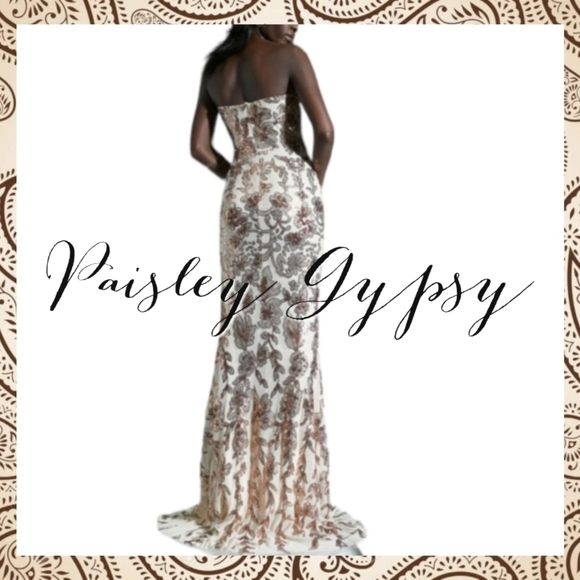 Exquisite Contrast Sequin Floral Beige Creme & Chocolate Sleeveless Fo… - Picture 8 of 15